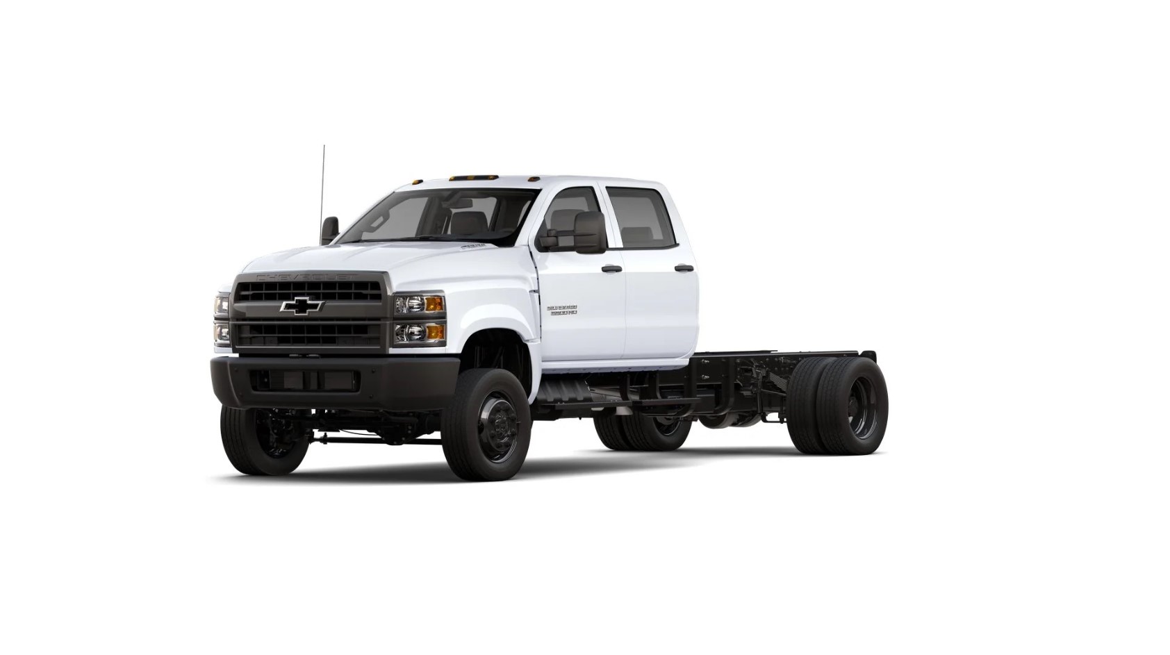 A photo of a white 2024 Chevy Silverado 5500 HD
